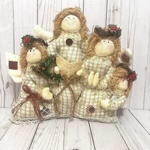 Rustic Country Farmhouse Vintage Fabric Angels Doorstopper Table Decor